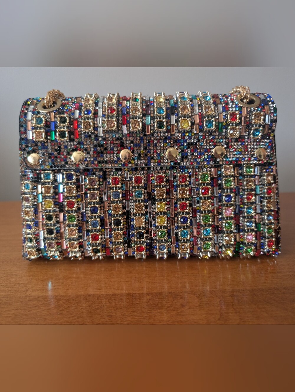 Amazon Multicolor Crystal Chain Crossbody Bag with Gold Chain - Picture 5 of 10